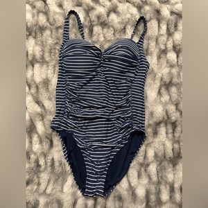 Nitpick One piece swimsuit navy striped suit with multi fit cups. Size 12